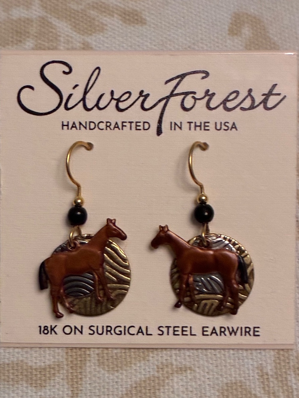 New Silver Forest Horse Earrings Layered Gold Silver Wire 18K Surgical Steel